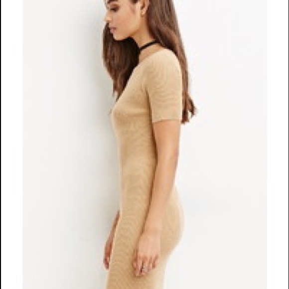 💛SALE NWOT Forever 21 Ribbed Bodycon Dress Cream - Picture 2 of 3